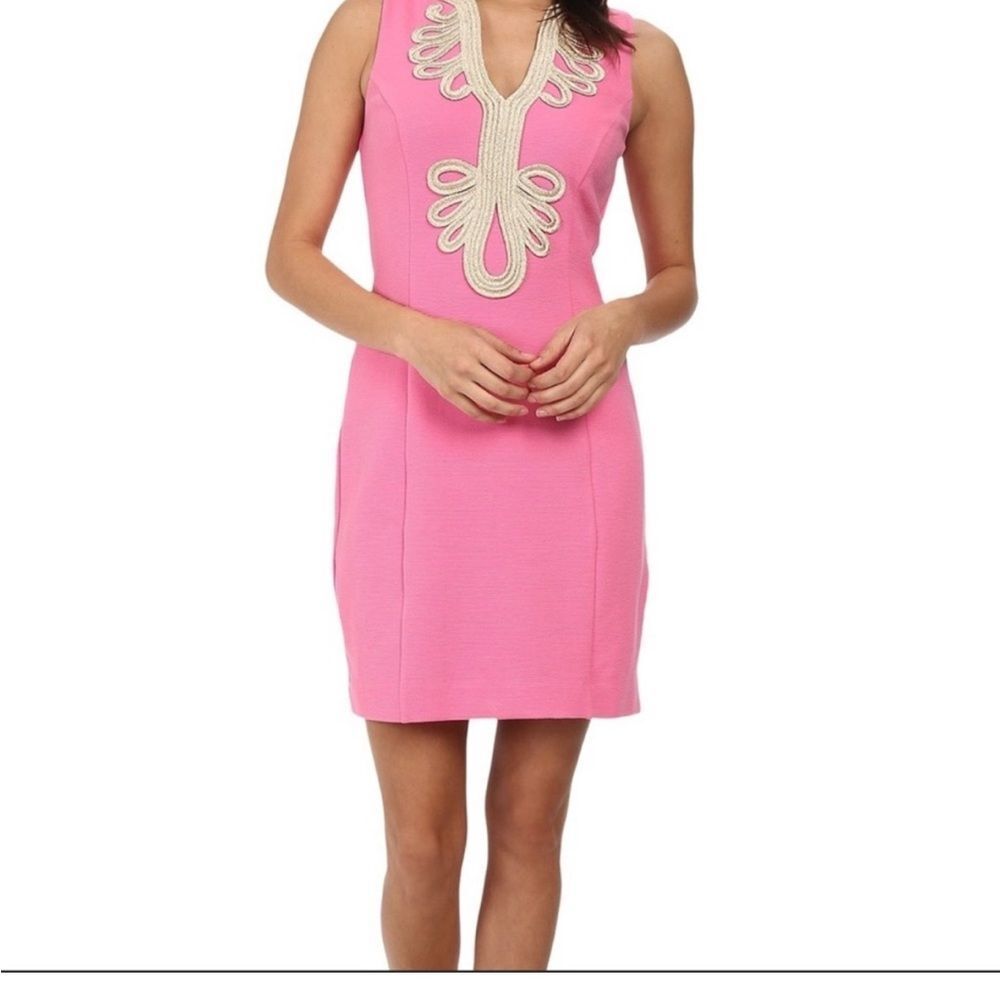Lilly Pulitzer Janice Knit Shift Dress - Pink with Gold trim-